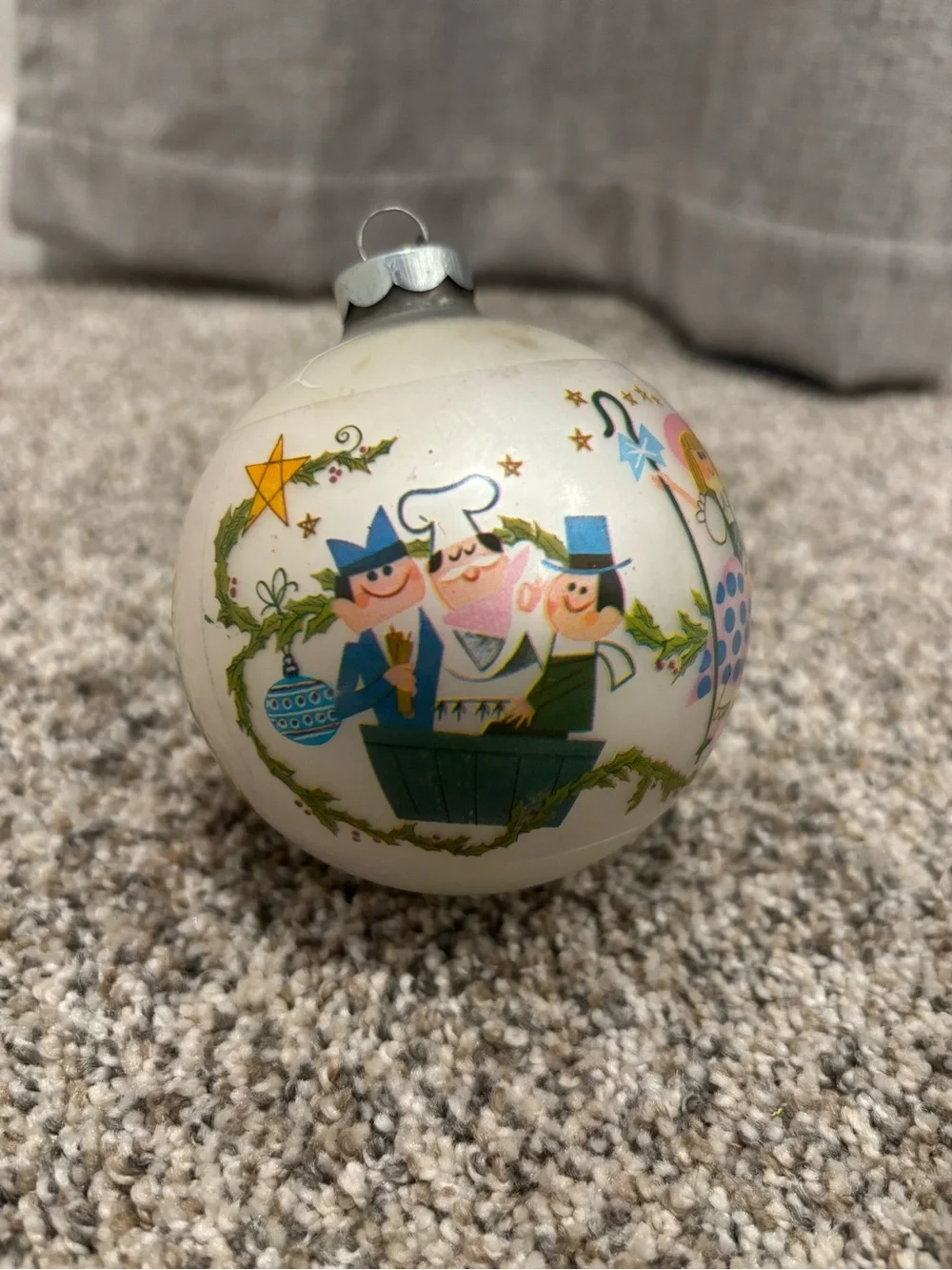 Vintage Corning Glass Whimsical Nursery Rhymes Round Multicolor Glass Ornament
